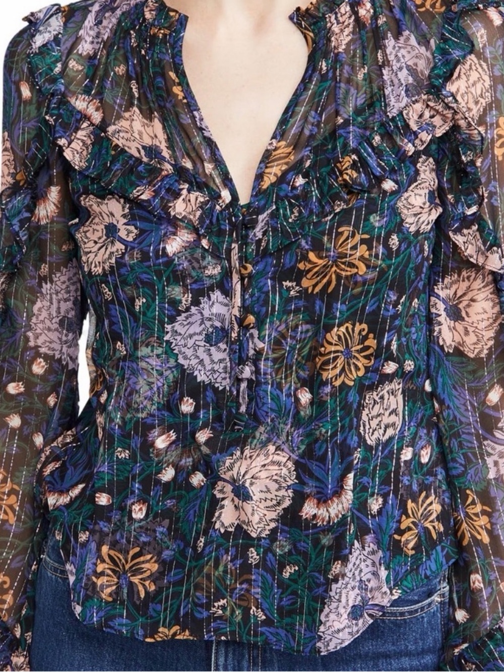 Veronica Beard Alba Silk Metallic Floral Ruffle Blouse + Matching Cami | Size 8 - Picture 5 of 13